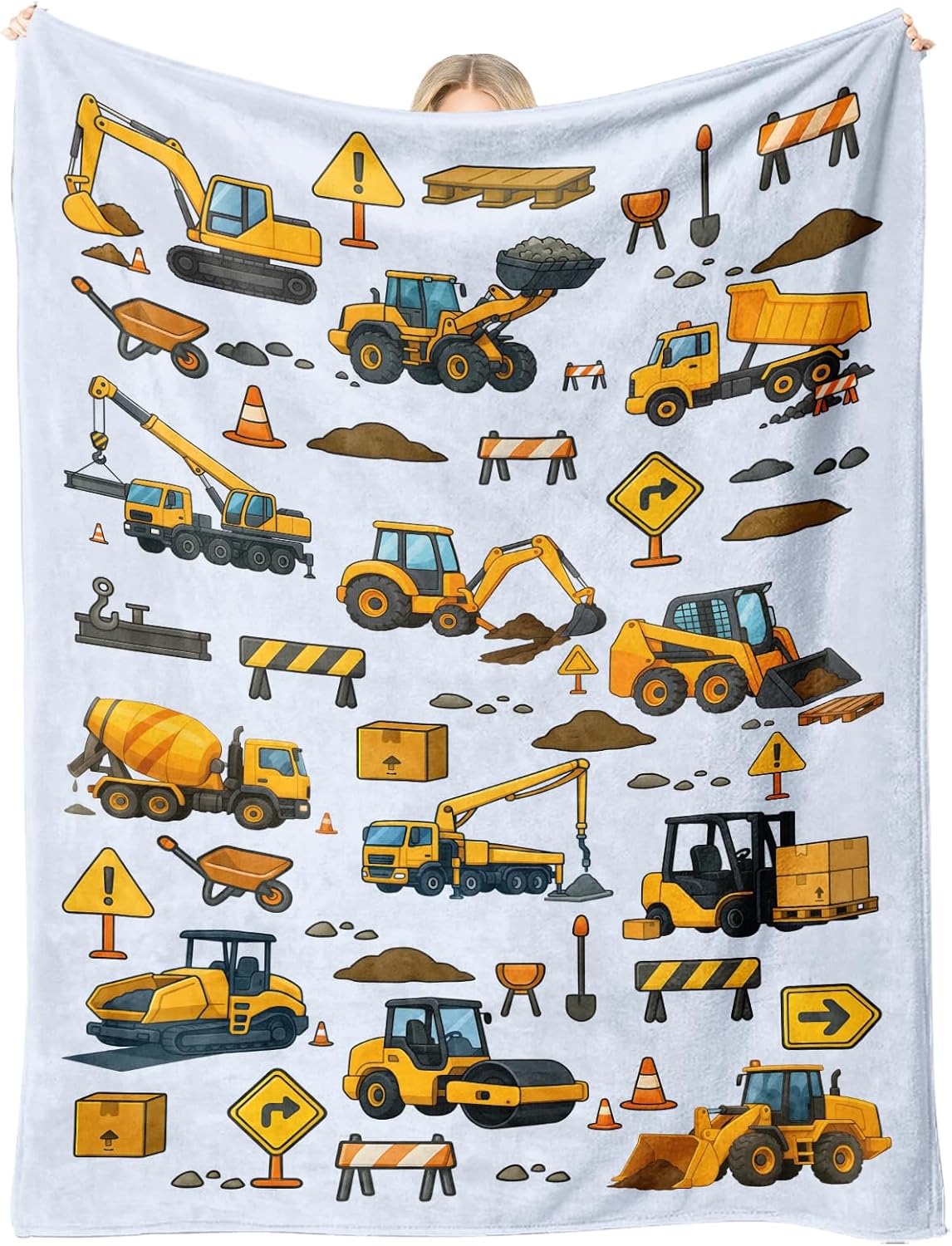 Construction Trucks Kids Blanket, Truck-Themed Throw for Boys & Girls, Gift for Birthday Christmas Holidays & Back to School, 50'' x 60'' Kids Room Decor, Nap Couch Bed Layer