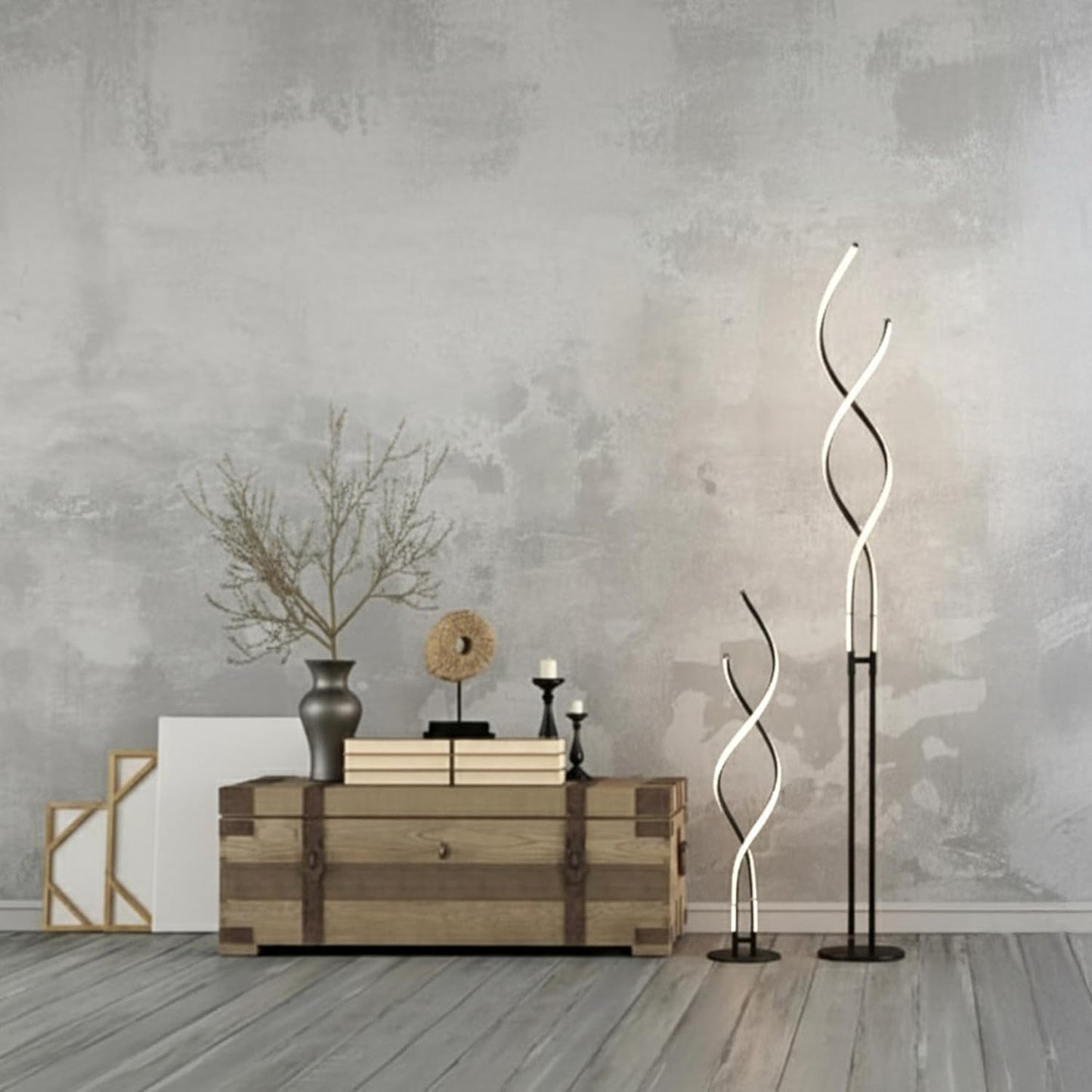 Brightech Embrace Dimmable LED Floor Lamp – Modern Spiral Adjustable Standing Lamp for Living Rooms & Offices – 2-in-1 Tall End Table Lamp for Bedroom Reading - Black