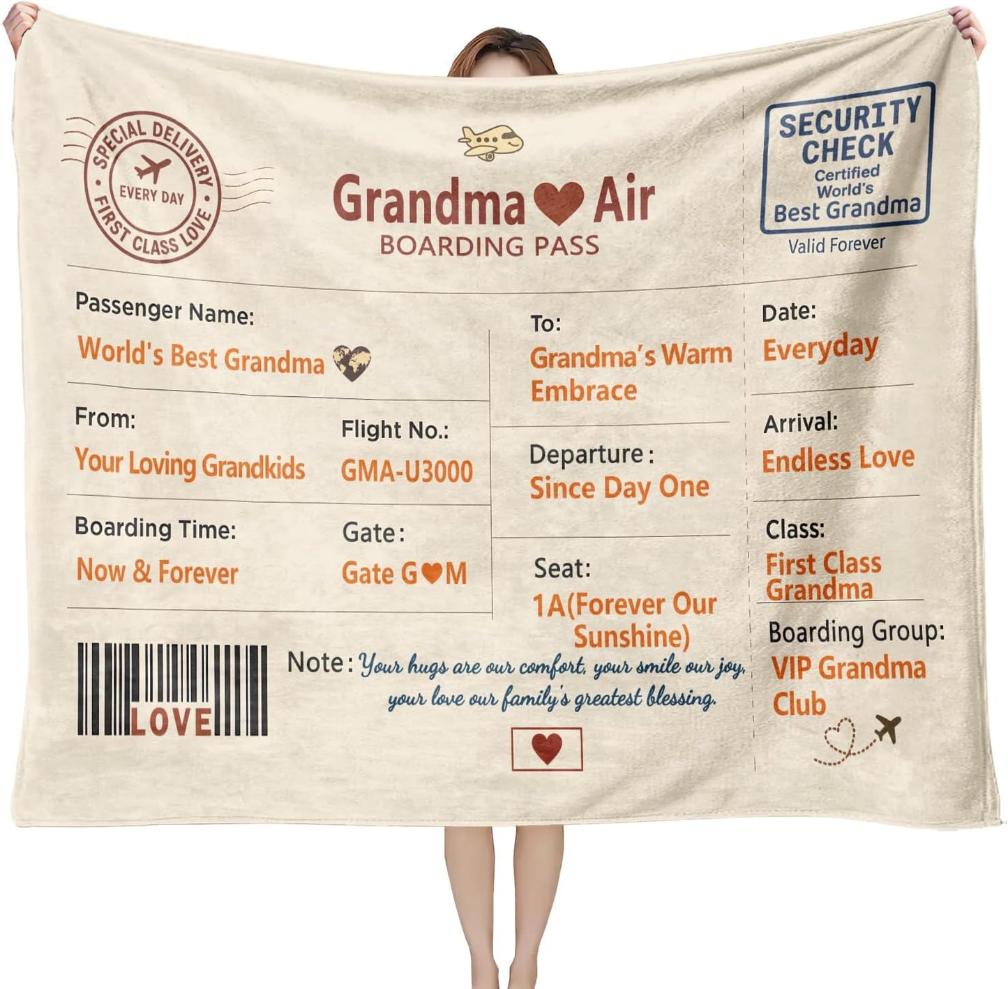 Grandma Blanket Gift from Grandkids - Heartwarming Message Throw, 50'' x 60'', Sofa Decor for Birthday, Christmas, Mother's Day, Valentine's & Grandparents Day, Keepsake Gift