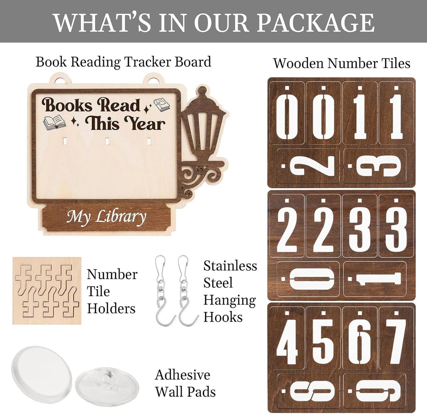 Books Read Counter, Wooden Goal Pendant Tracker, Compact Reading Counter for Students, Solid Wood Educational Book Tracker with Engraved Numbers, Book Goal Display with Hanging String, Books Read