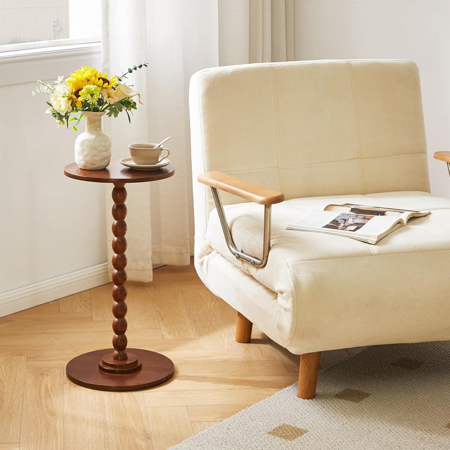 Round Side Table, Solid Wood End Table, Small Drink Table Sofa End Table, Bedroom Small Corner Table, Sturdy Weight-Bearing Design Brown YD-RST001H