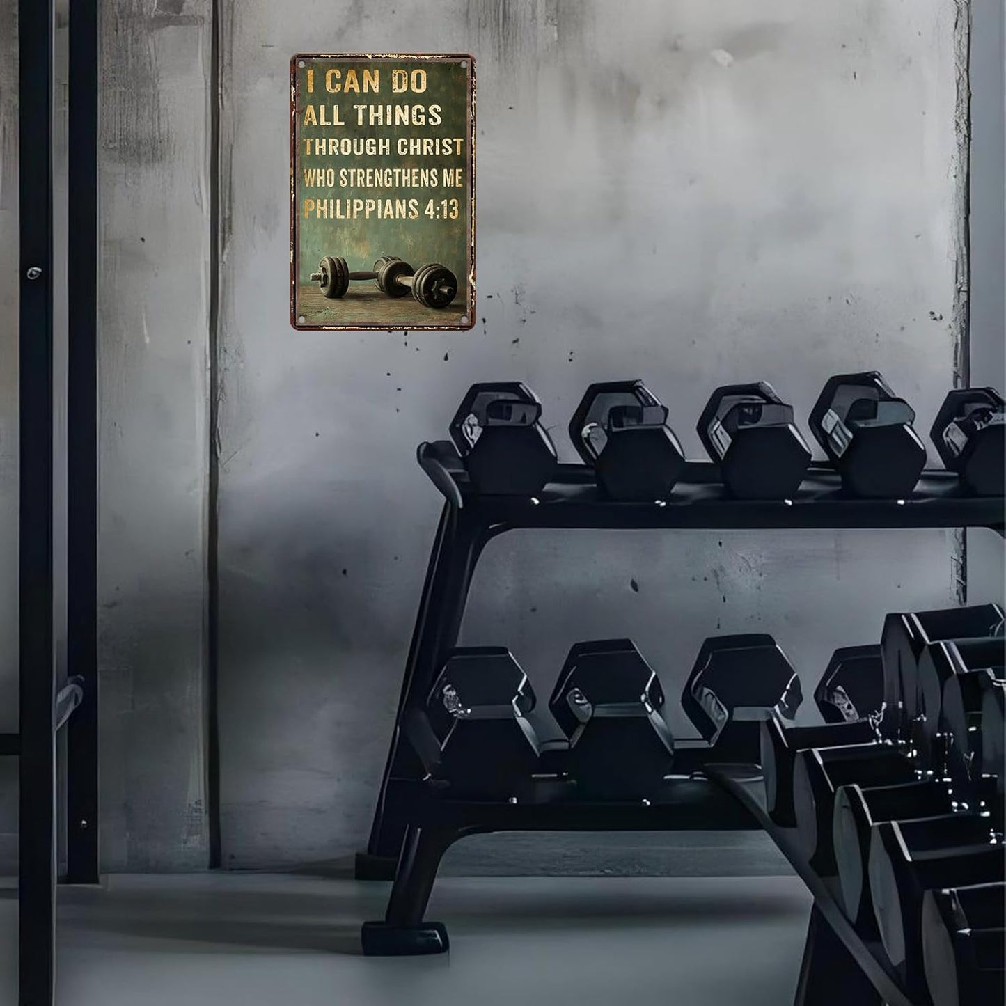 Gym Metal Tin Sign I Can Do All Things Through Christ Gym Motivational Retro Sign For Workout Home Motivational Fitness Workout Posters Wall Art 8x12inch