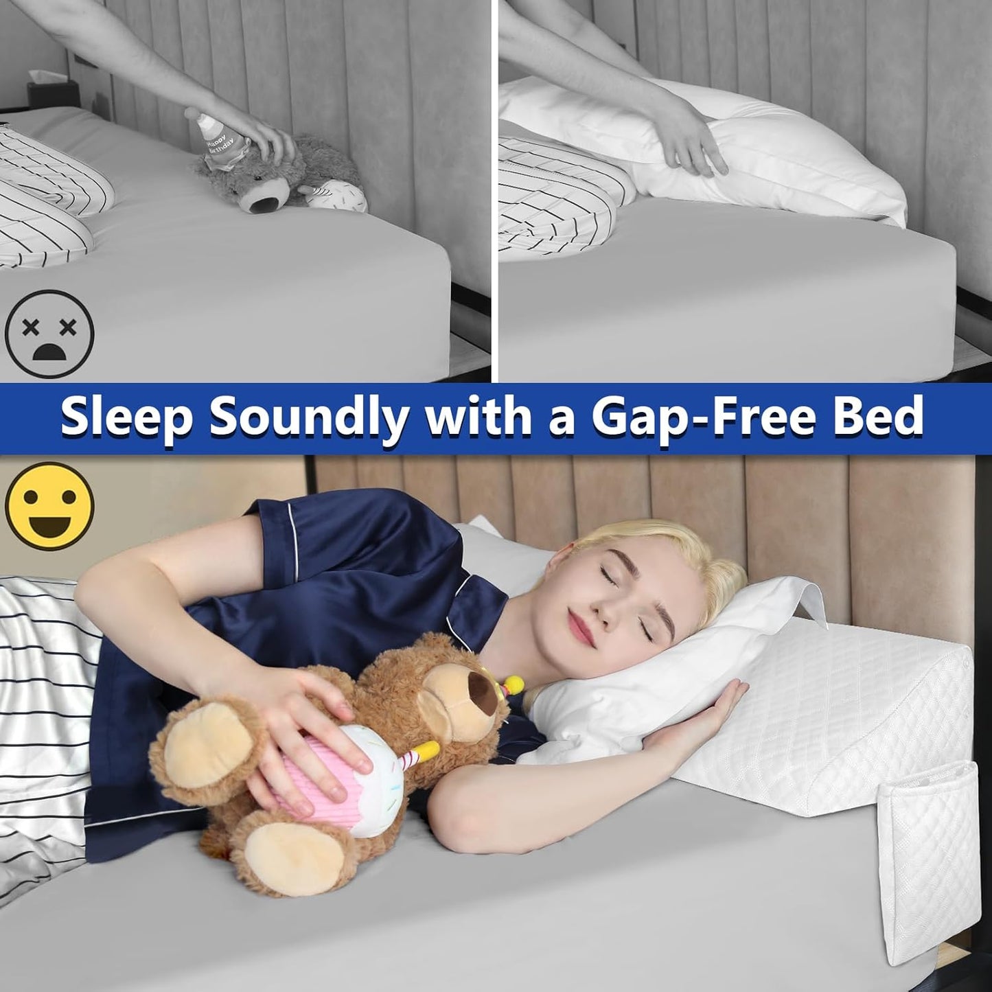 Kayfia King Size Bed Wedge Pillow for Headboard Bed Gap Filler with Pocket Close Gap (0-8") Prevent Pillow Loss Triangle Foam Mattress Filler for Gap Between Wall and Mattress (White, 76"x10"x6")