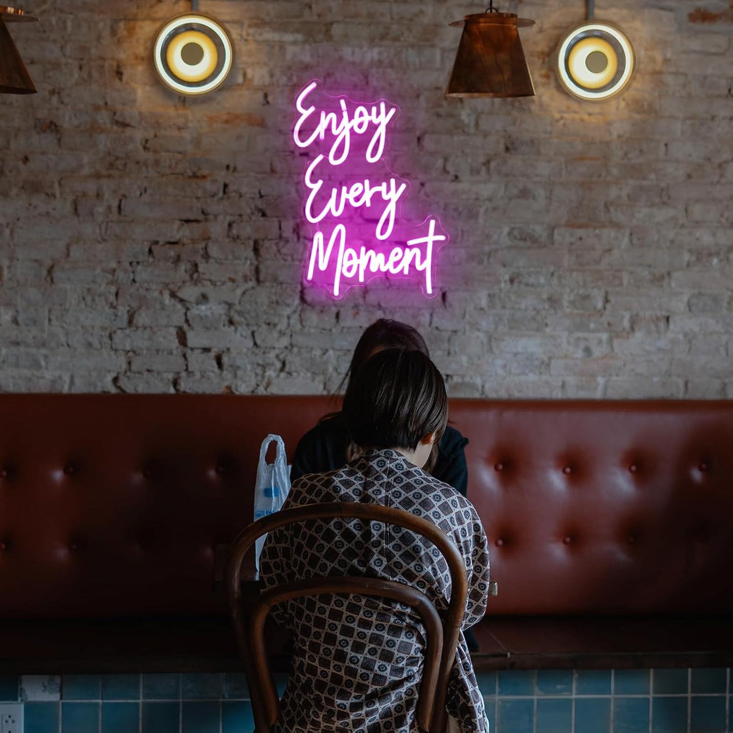 Enjoy Every Moment Neon Sign Pink Letter LED Sign Words Neon Light Up Sign Enjoy Neon Signs for Wall Decor LED Neon Lights Signs for Bedroom Bar Restaurant Salon Party Decor