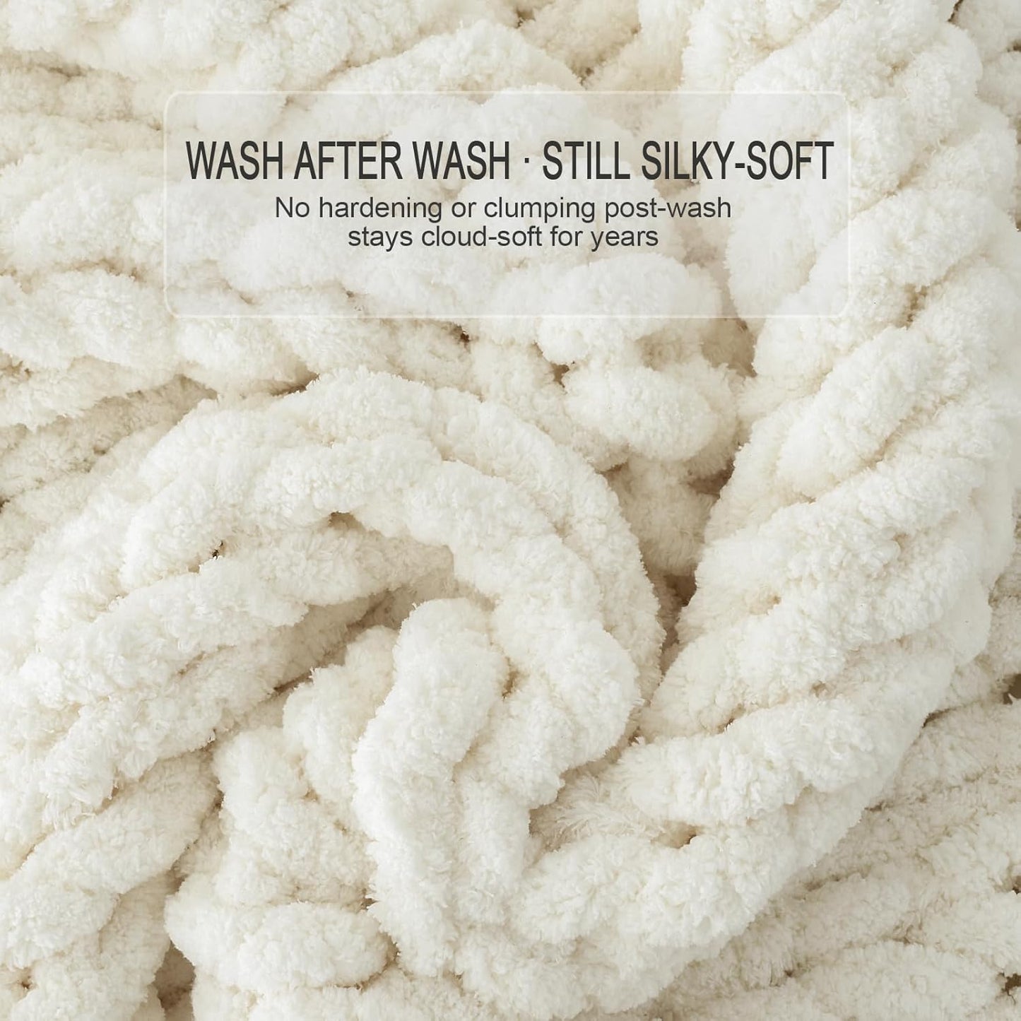 Luxury Super Chunky Knit Throw Blanket, Handmade Chenille Cable Knit Crochet Blanket 50x60, Soft Thick Chunky Yarn Knit Throw for Couch & Bed, No Shedding, Ivory/Cream Home Decor Gift