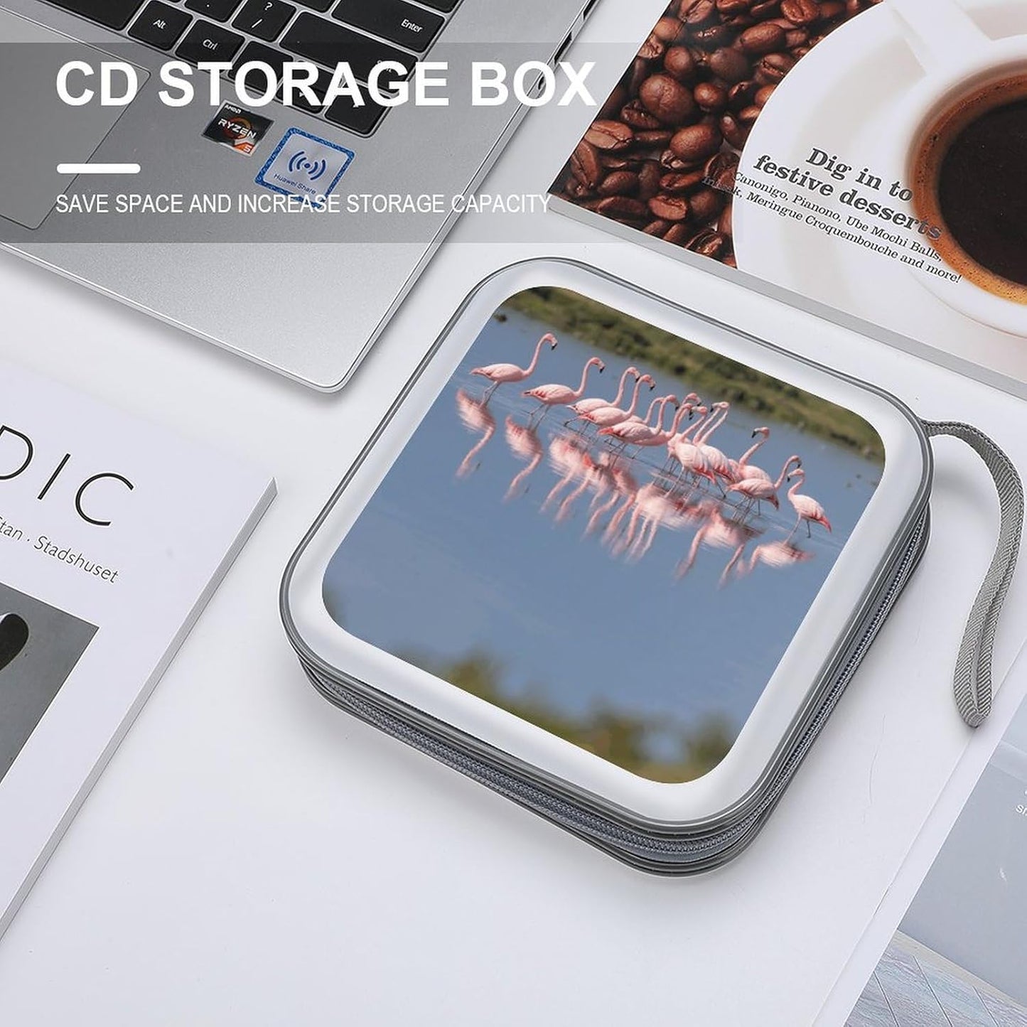 A Flock of Flamingos CD Case Portable Zipper CD Case 40 Capacity Hard Plastic DVD Cases Holder Large Storage Disc Wallet Bag for Car Home Travel DVD Collection Bag