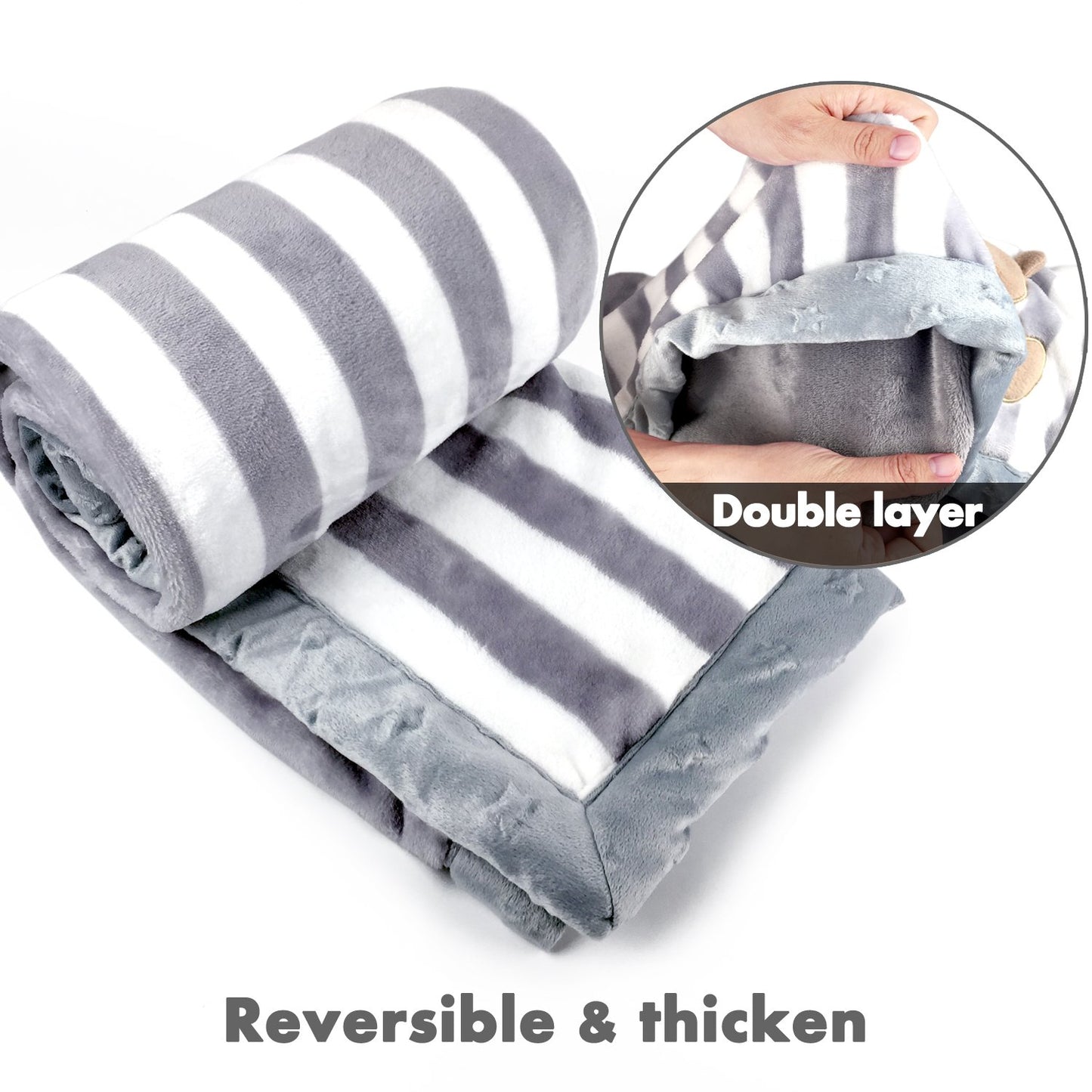 Thick Fleece Blanket, 30"x39" Plush Flannel Throw , Extra Soft &Warm &Cozy, Double Layer &Reversible &Anti-pilling &Easy Care (Grey Bear)