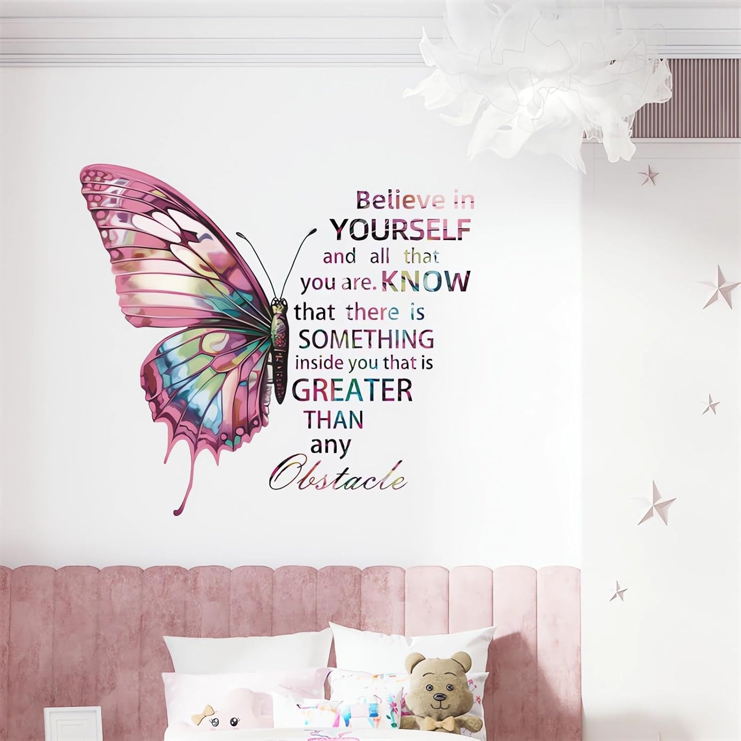 Colorful Butterfly Inspirational Quotes Wall Stickers, sacinora Motivational Wall Decals Removable Vinyl Peel and Stick for Boys Girls Living Room Bedroom Nursery Children's Room Art Decorations