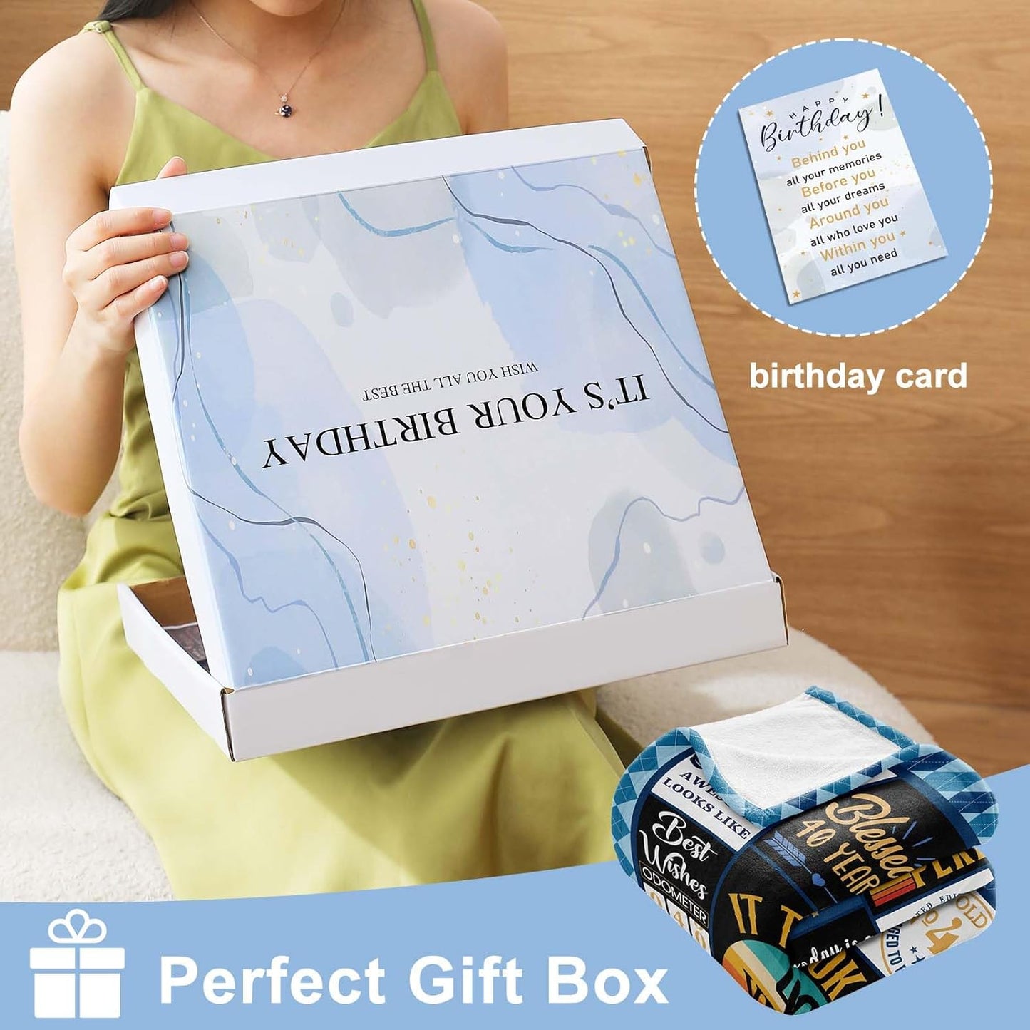 40th Birthday Gift for Men - Blanket with Gift Box for 40 Year Old - Decorations