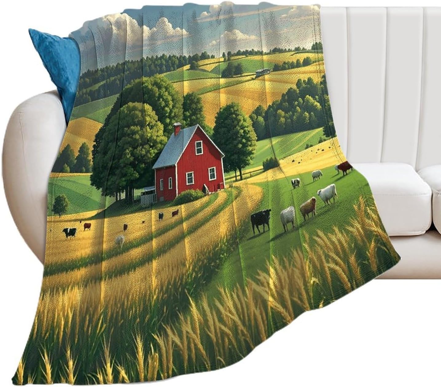 Country Farm Blanket Super Soft Lightweight Throw Blanket Cute Cozy Warm Bed Blanket Decorative Fuzzy Blanket All-Season Home Decor Gift for Sofa Couch Living Room 50"*60"（130 * 150cm）