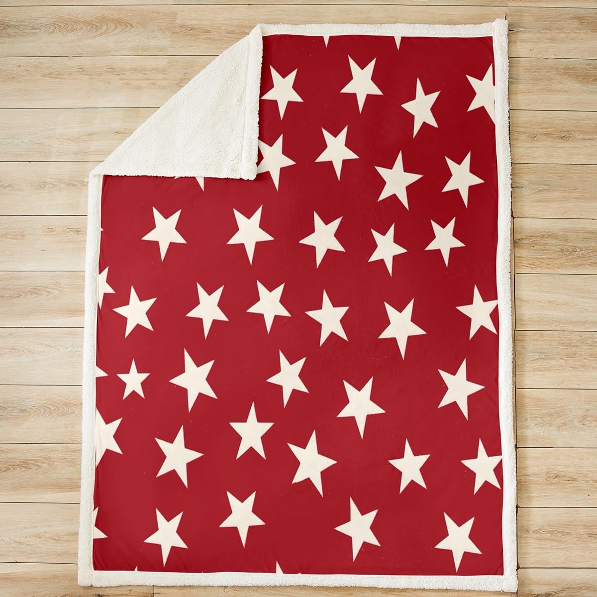 Feelyou Star Printed Fleece Throw Blanket Baby 30"x40" Kids Star Pattern Plush Blanket for Boys Girls Teens Shabby Chic Sherpa Blanket Deep Red Fuzzy Blanket