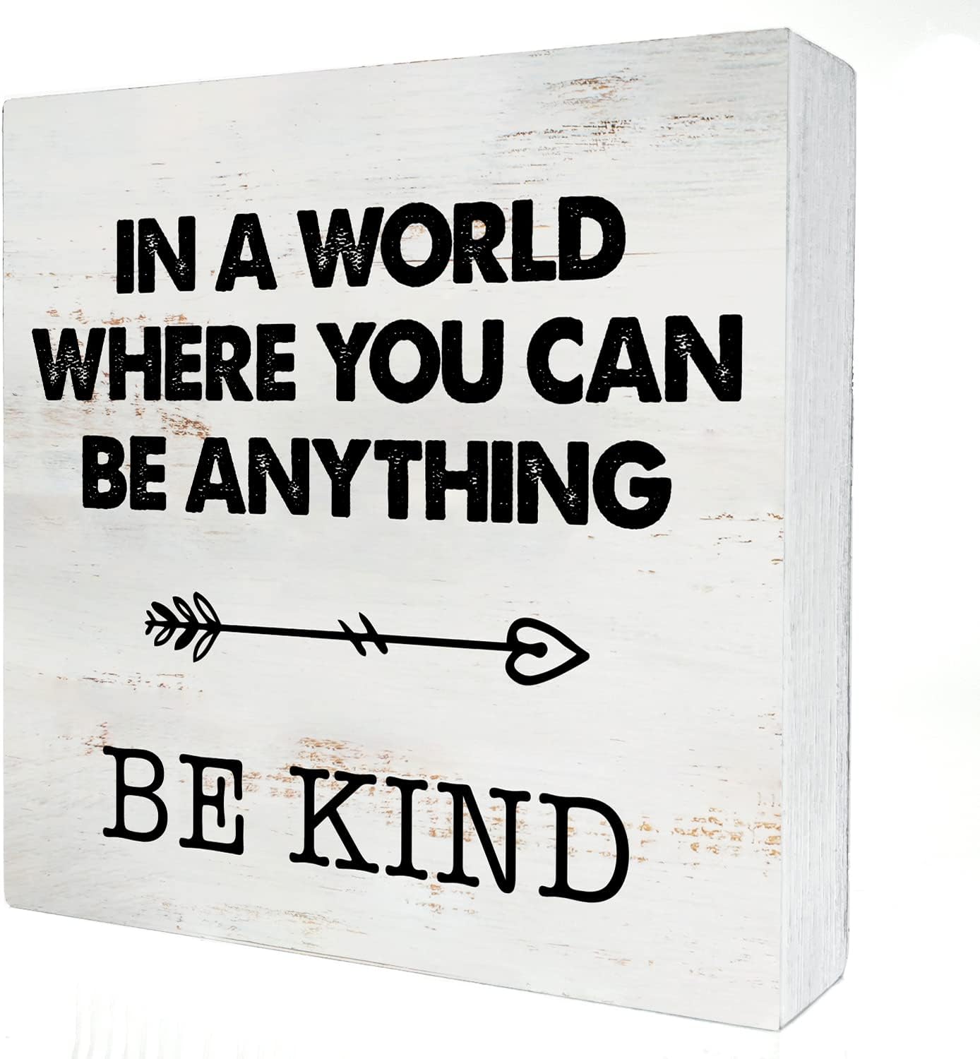 in a World Where You Can Be Anything Be Kind Wood Box Sign Home Decor Rustic Kindness Quote Wooden Box Sign Block Plaque for Wall Tabletop Desk Home Office Decoration 5" x 5"