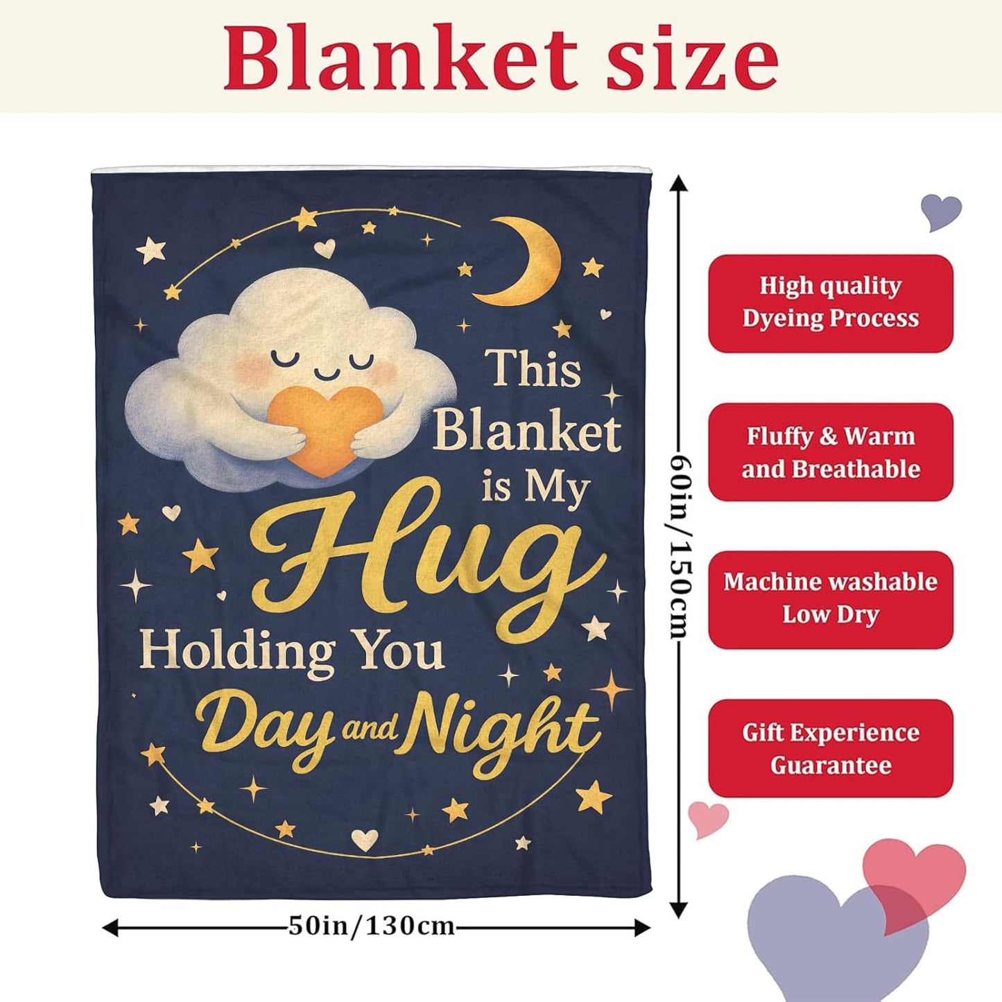Hug Blanket Gift - This Blanket is My Hug Day & Night, Get Well Gifts and Thinking of You, Feel Better Recovery, Long-Distance Support, 50'' x 60'' Throw for Women Men Friends