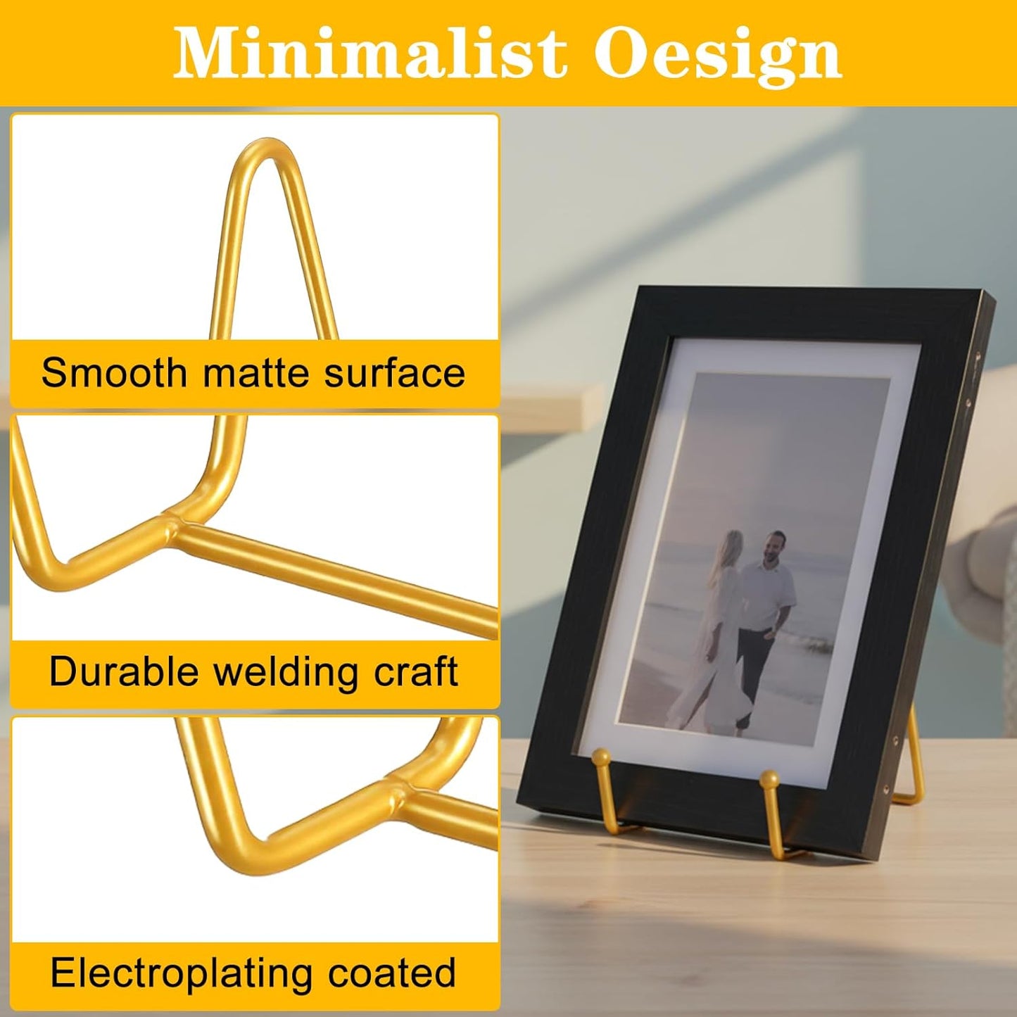 20 Pcs Plate Stands for Display, 4.3 Inch Metal Glod Plate Display Stand Sturdy Picture Frame Stands for Photo, Book, Tabletop, Decorative Plates