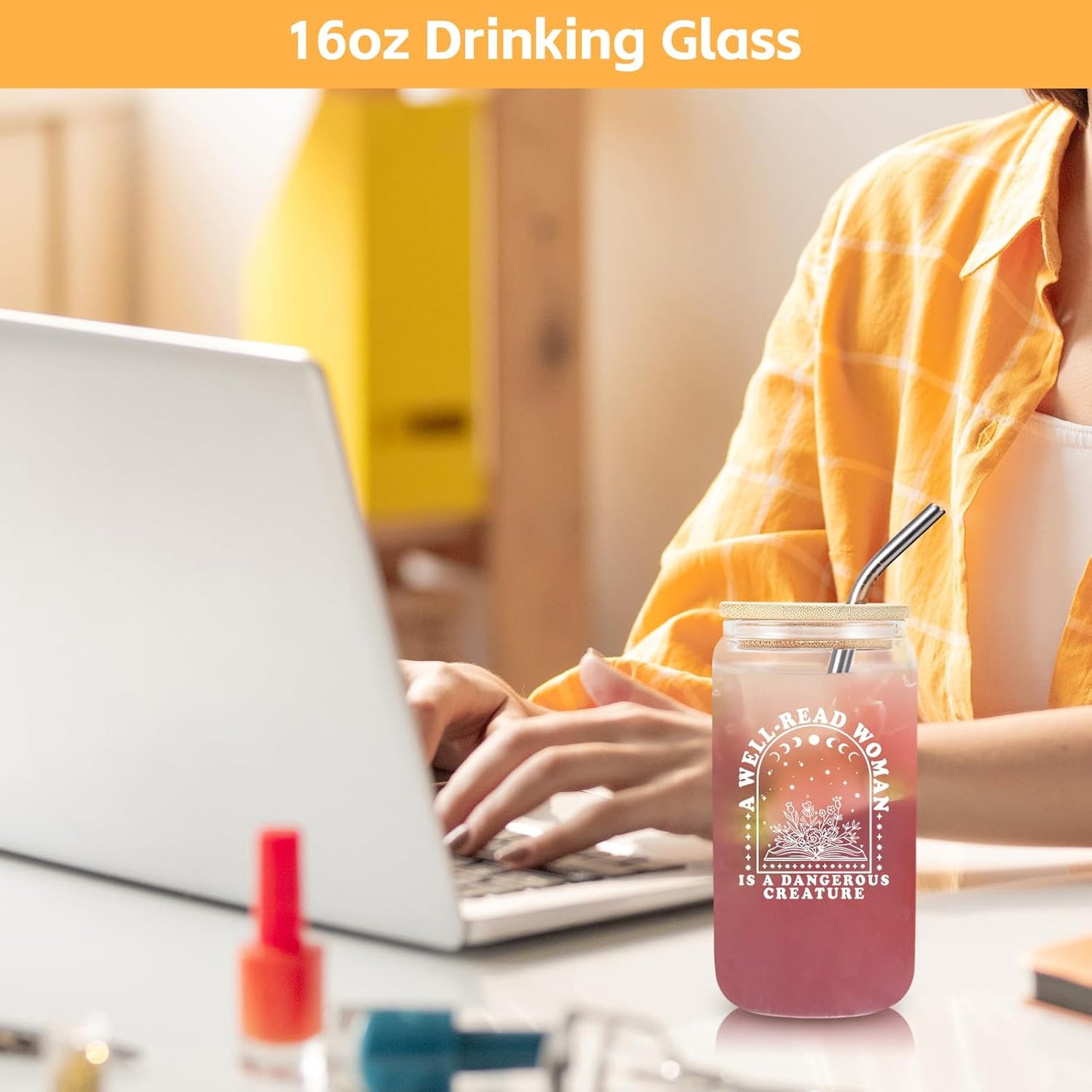 Book Lovers Gifts for Women, Bookish Gifts for Readers, Gift for Book Lovers Women, Gift for Readers, BookClub, Librarian, Bookworm, Reading Accessories, with 16oz Glass Cup, #7