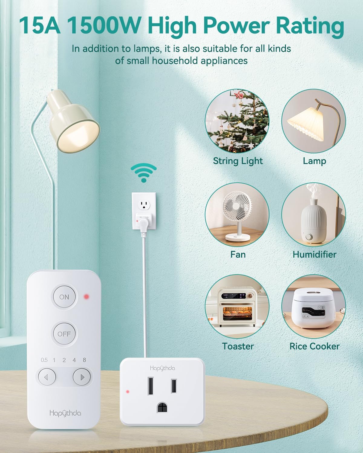 Remote Control Outlet Plug, Timer Outlet with Remote, 500ft Range Wireless Remote Light Switch, 15A/1500W Timer Plug, Remote Plug in on Off Switch, 4000V Anti-Surge, Light Control for Bedroom