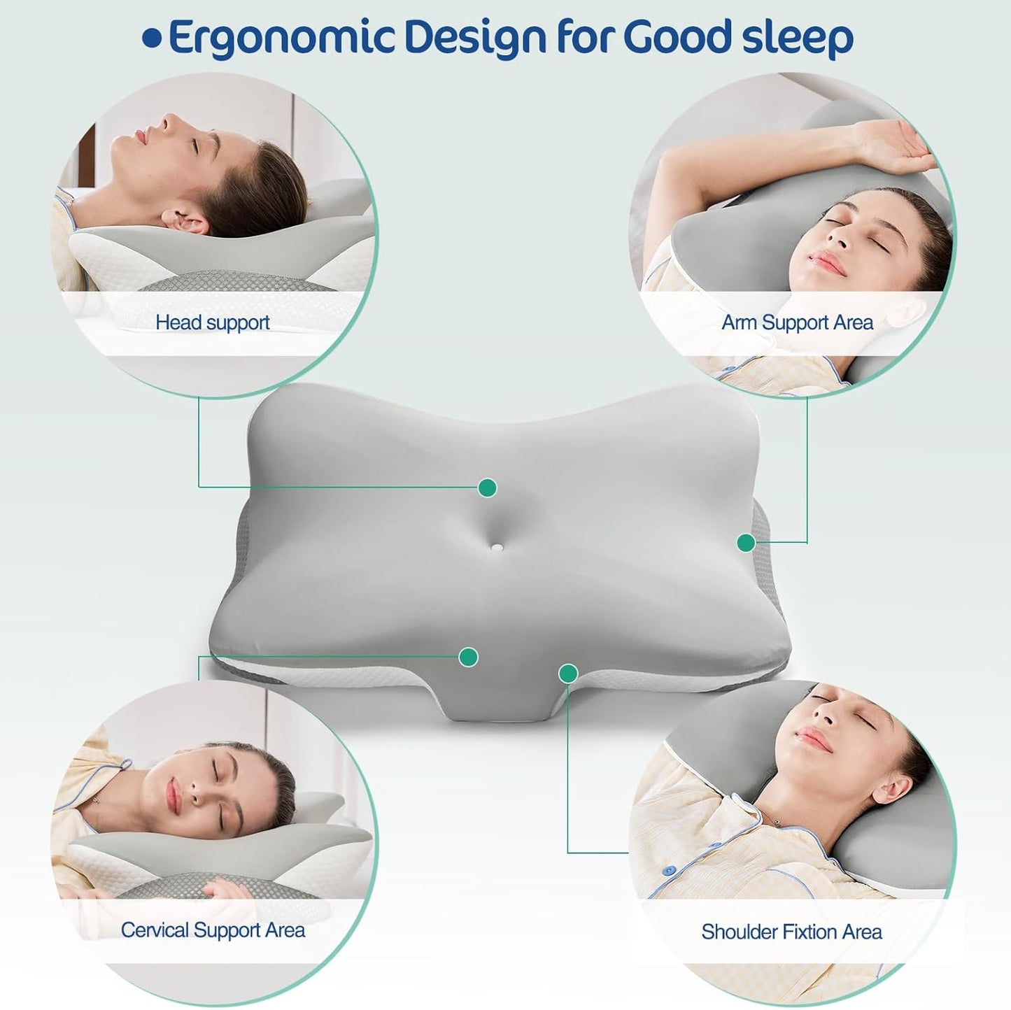 Cervical Pillow for Neck and Shoulder Pain Relief, Ergonomic Memory Foam Contour Pillow with Adjustable Dual Heights, Breathable Pillowcase, Orthopedic Support for Side Back Stomach Sleepers