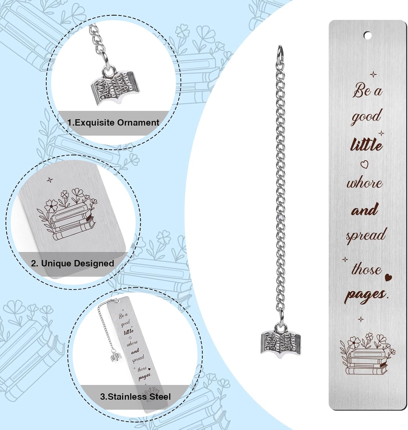 Metal Smut Bookmark Gift - 2Pcs Smutty Bookmarks with Pendant for Women Cute Bookmarks for Friends Funny Book Marks Set for Book Lovers Book Accessories for Book Nerd