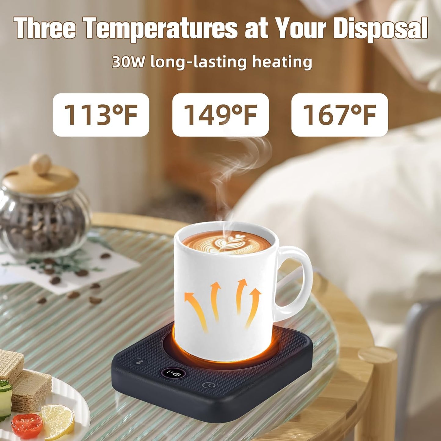 Mug Warmer, Coffee Warmer for Desk, Auto Shut-Off Candle Warmer Plate for Office, Home and Travel with 3 Temperature and 1-3 Hour Timer Setting (Black)
