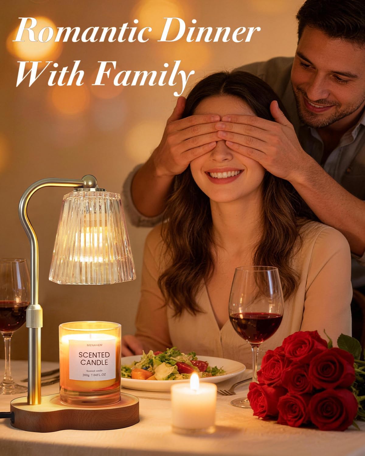 Candle Warmer Lamp, Wax Melt Warmer with 2 Bulbs for Scented Jar Candles, with Timer Dimmer Adjustable Height, Home Decor Gift for Girl Friend Mom Sister Women, No Flame No Smoke Warming Light, Amber