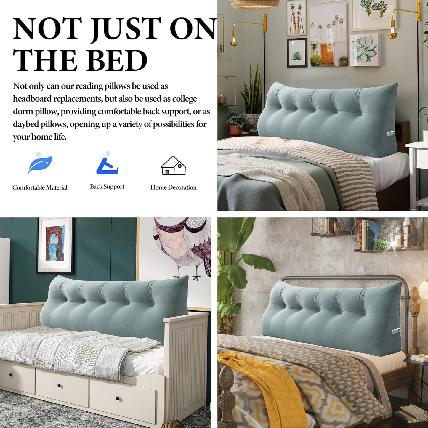 Daneey Headboard Pillow Queen, Triangular Wedge Pillow Headboard, Wedge Headboard Pillow for Bed Sofa, Daybed Pillows for Sitting up, Reading or Working with Removable Cover, Grey