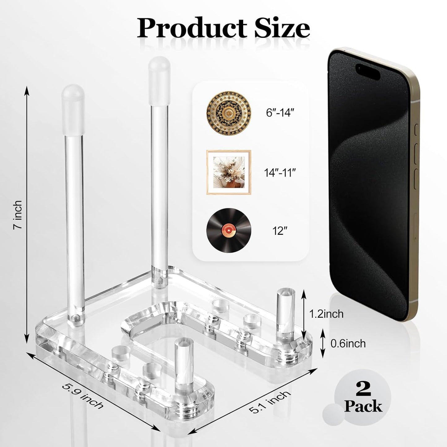 Plate Stands for Display, 1 Pack Clear Acrylic Display Easel with Adjustable Pegs for Decorative Plate, Books, Records, Plaque, Picture Frame, Platter Tabletop Art (1-Pack)