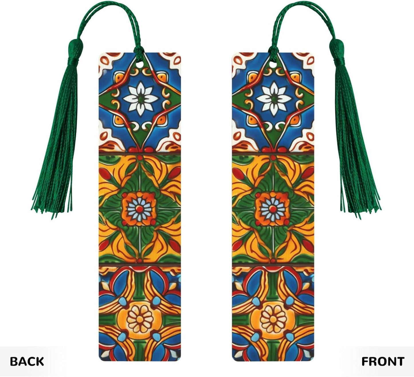 Mexican Ceramic Tile Bookmarks Gifts, Wood Bookmark for Women Men Handmade Book Mark for Book Lovers, Wood Tags Reading Page Markers Rectangle Shape Ornaments with Tassels