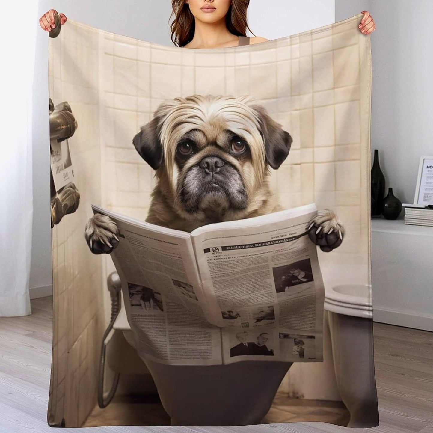 Throw Blanket Soft Plush Fleece Blanket Ultra-Soft Micro Throws Dog Reading The Newspaper Throw Blanket Lightweight Warm Bed Blankets Cozy Sofa Decorative Throws for Couch All Seasons