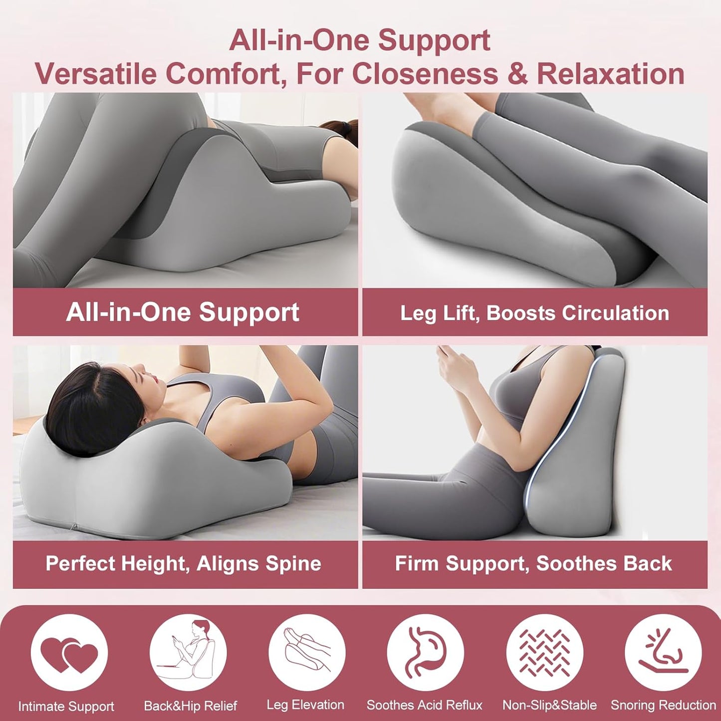 Intimacy Butt Cushion for Couples Pregnant Women Enhanced Supporting Model Furniture Pillow Support Pillowcase Suitable for Home Use, Ideal for Sitting and Lying, Foam Pillow Modern Simple Style Grey