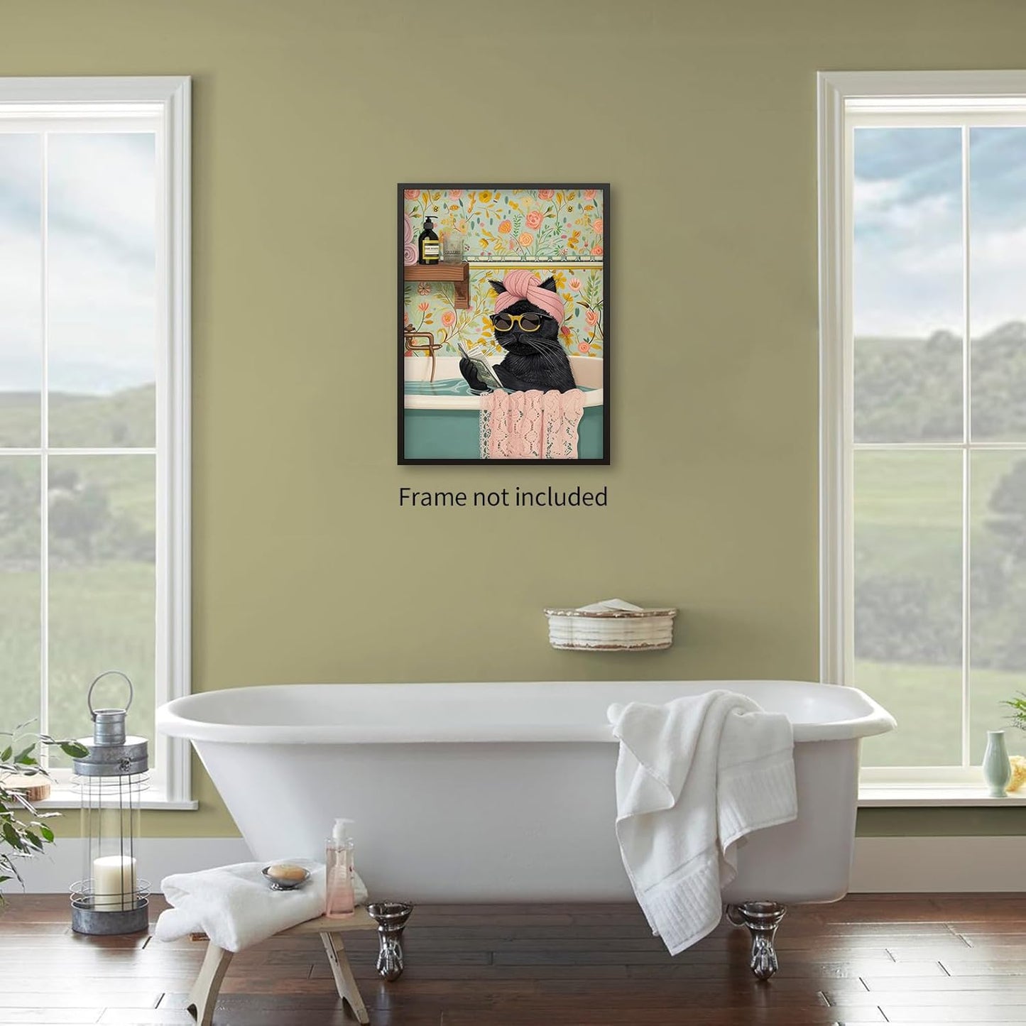 OMANI Funny Black Cat Bathroom Wall Art Cute Animal Reading Poster Trendy Preppy Aesthetic Canvas Prints for Living Room Bedroom Toilet Kids Room Wall Decor 12x16 inch Unframed