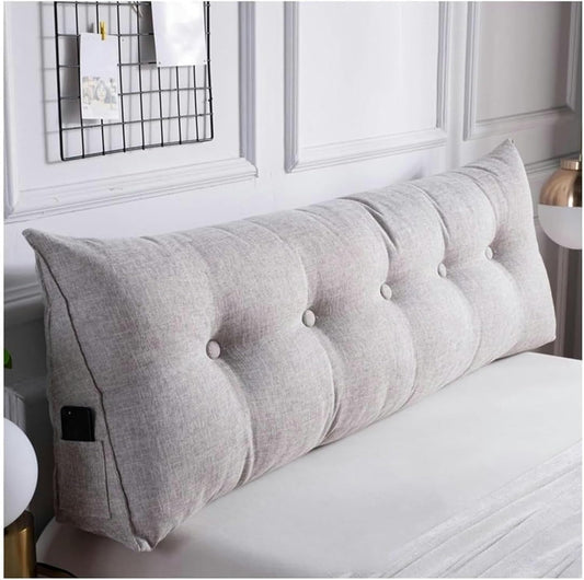 Triangular Headboard Pillow for Rest Reading, Triangular Wedge Lumbar Pillow Backrest Support Cushion Bed/Sofa Large Reading Pillow for Sitting Up in Bed Rest with Removable Cover, Beige Grey