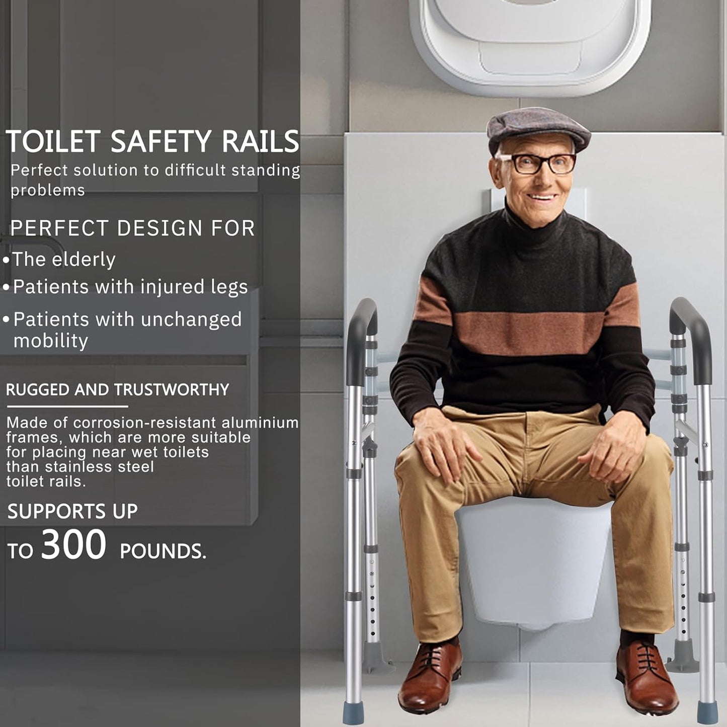 Toilet Safety Rails, Adjustable Toilet Frame for Elderly, Seniors, Handicap & Disabled, Foldable Handicap Toilet Handles Fit Any Toilets (Gray)