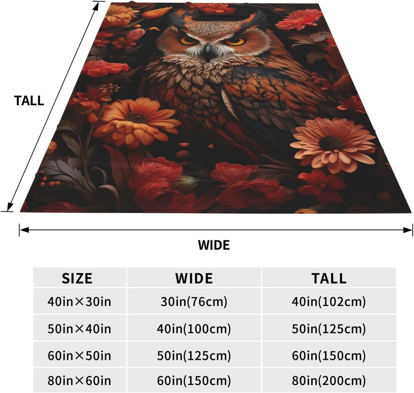 Owl Blanket for Adults Kids Gifts for Owl Flowers Lovers Flannel Throw Blankets Soft Comfy Lightweight for Home Decor Couch Bed Sofa 60x50 Inches