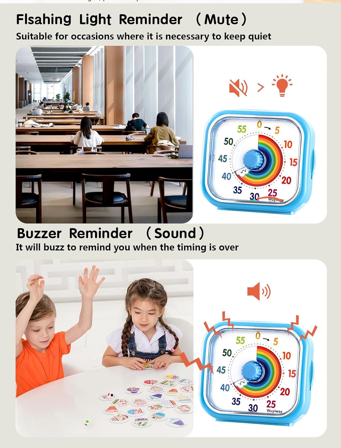 Visual Timer for Kids and Adults, Rainbow Disk 60 Minute Countdown Timer with Pause Function, Silent Time Management Tool, Analog Timer for Classroom, Home, Office (Blue Rainbow)