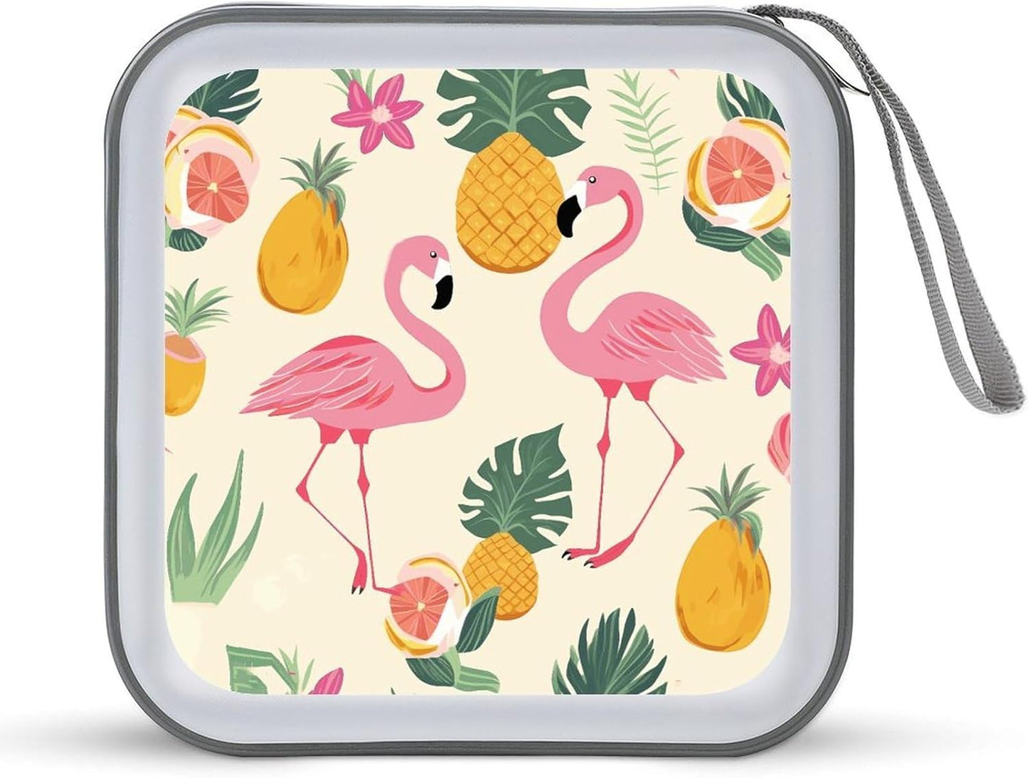 Flamingos And Pineapples CD Case 40 Capacity Case Zipper CD Collection Bag with Handles Cover DVD Storage Hard Plastic DVD Disc Cases Storage Binder for Car Home Office Travel