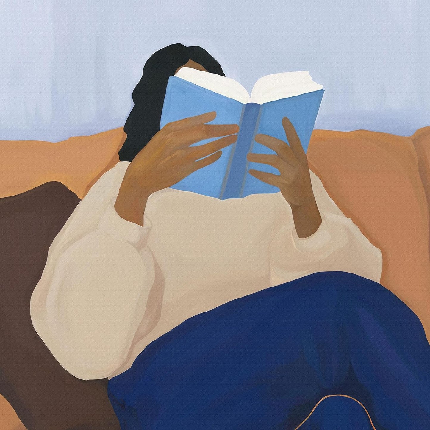 Framed Black Woman Reading Wall Art for Living Room, Modern Funny Blue Book Brown Canvas Picture Artwork, Funny Portrait Painting Prints for Dining Room Hallway Home Office Wall Decor, 24x36 Inch