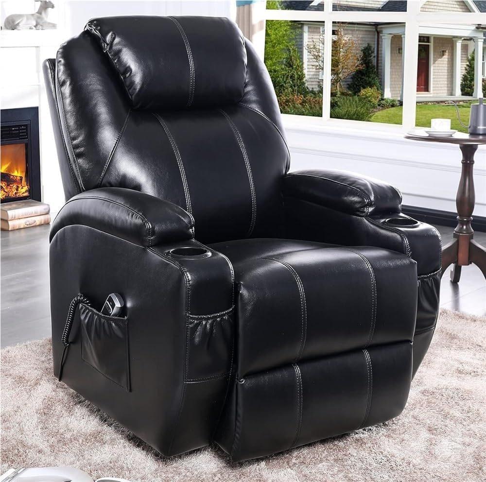 Power Lift Recliner Chair for Elderly Electric Full Grain Leather Recliner with Side Storage Pockets USB Port Remote Control Comfortable Power Lift Chair for Living Room