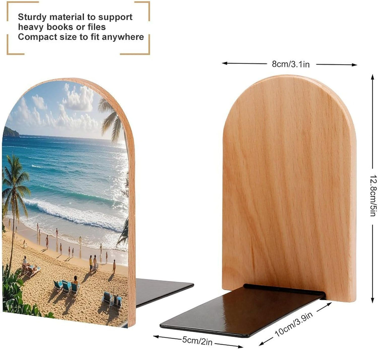 Summer Hawaiian Bookends 1 Pair Heavy Duty Book Ends for Shelves Non-Skid Bookend Supports Wooden Book Holders with Metal Base Desk Organizers Books Storage to Hold Books