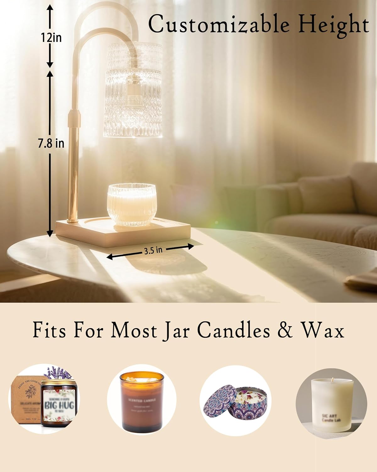 Candle Warmer Lamp with Dimmer & Timer, Brithday Gifts for Mom Women, Adjustable Height Wax Warmer for Jar Candles, House Warming Gifts for New Home Decor