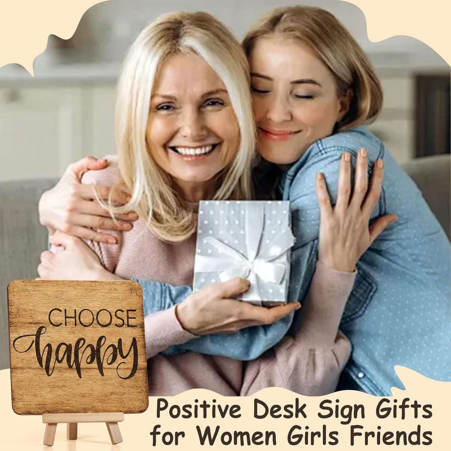 Inspirational Desk Decor, Rustic Home Office Wooden Sign, Farmhouse Decoration for Bedroom Living Room Kitchen Coffee Bar Shelf, Positive Emotional Support Gifts for Men Women, Choose Happy