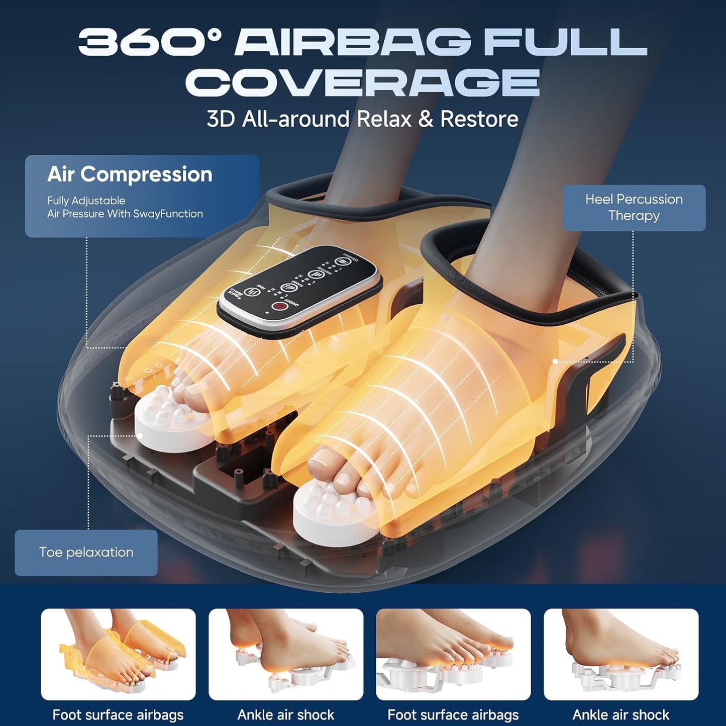 Foot Massager with Heat, Vibration & Rolling Compression - Plantar Fasciitis Relief, Neuropathy Pain Relief, Fits Size up to 13", Multiple Modes, Ideal Gifts for Men/Women