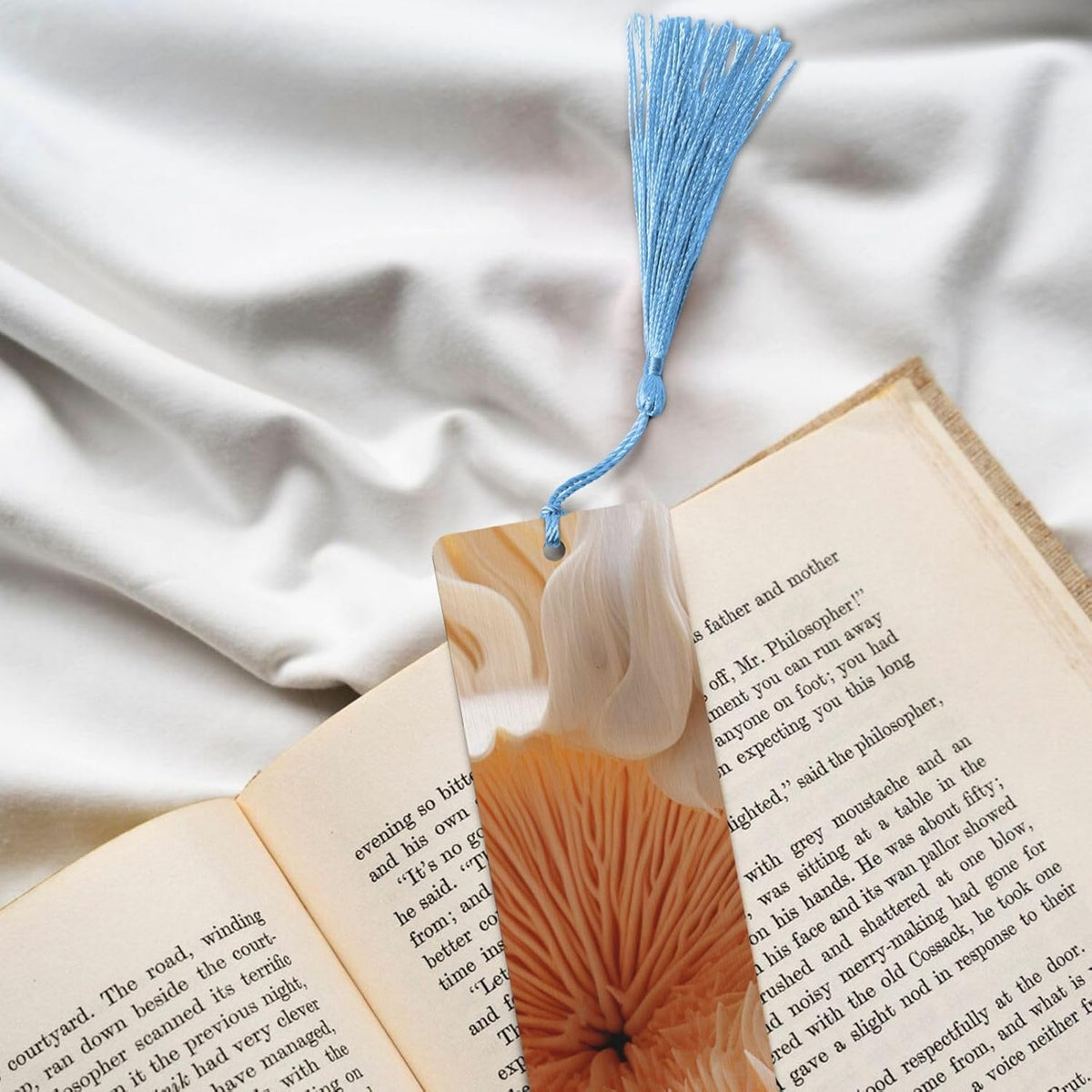 Inside of Mushroom Bookmarks Gifts for Women Men, Wooden Bookmarks for Book Lovers, Vintage Book Marks Ornaments with Tassel, Unique Personalized Reading Page Markers Sky Blue