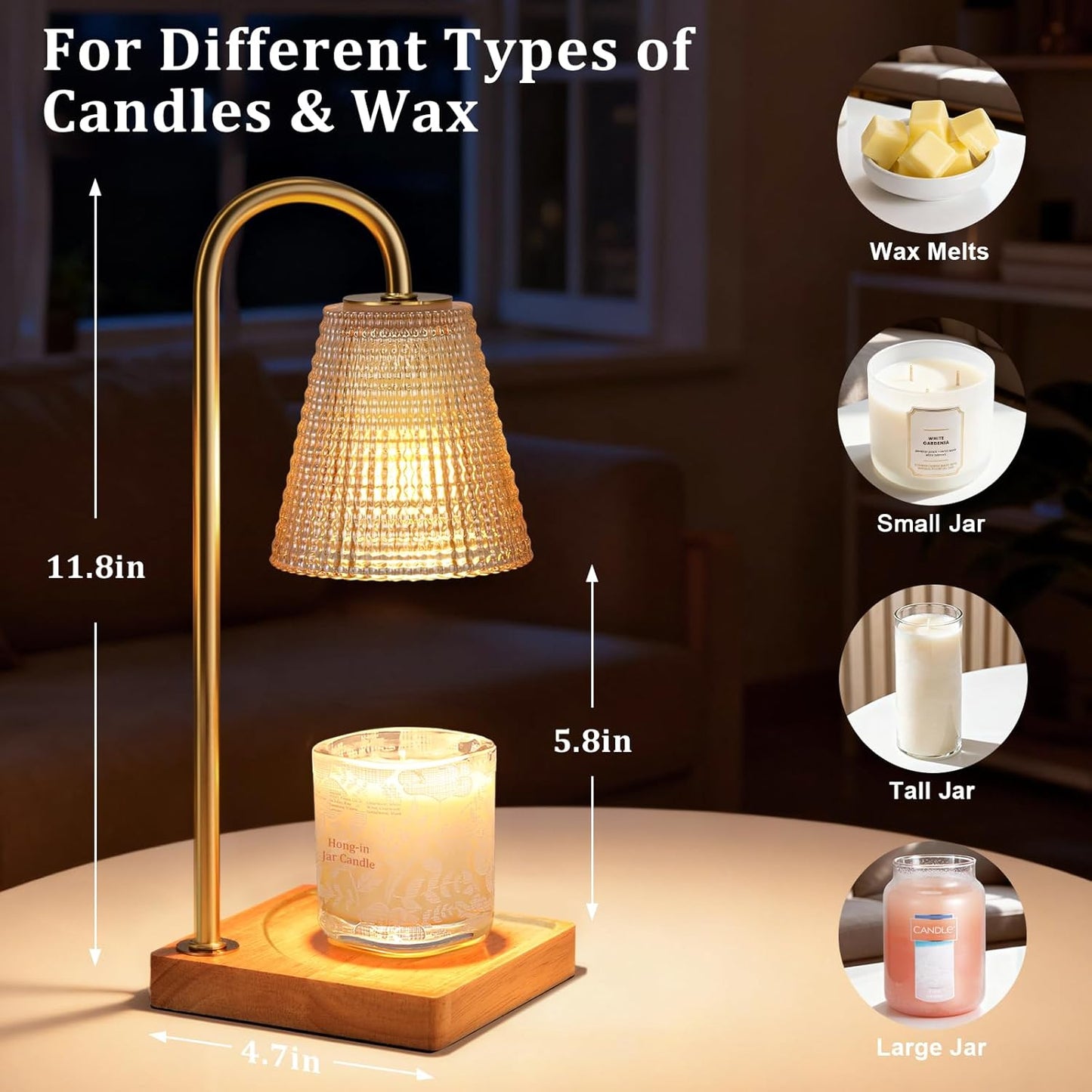 Amber Candle Warmer Lamp-Dimmable Candle Lamp with Timer, Christmas Birthday Gifts for Women, House Warming Gifts for New Home Bedroom Decor, Vintage Wax Warmer for Scented Wax