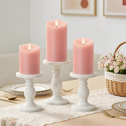Pink Flameless Candles with Remote and Timer, Real Wax Made LED Pillar Candles Battery Operated with 3D Flickering Flame Melted Edge, 3" x 4",5",6", Set of 3 (Pastel Pink)