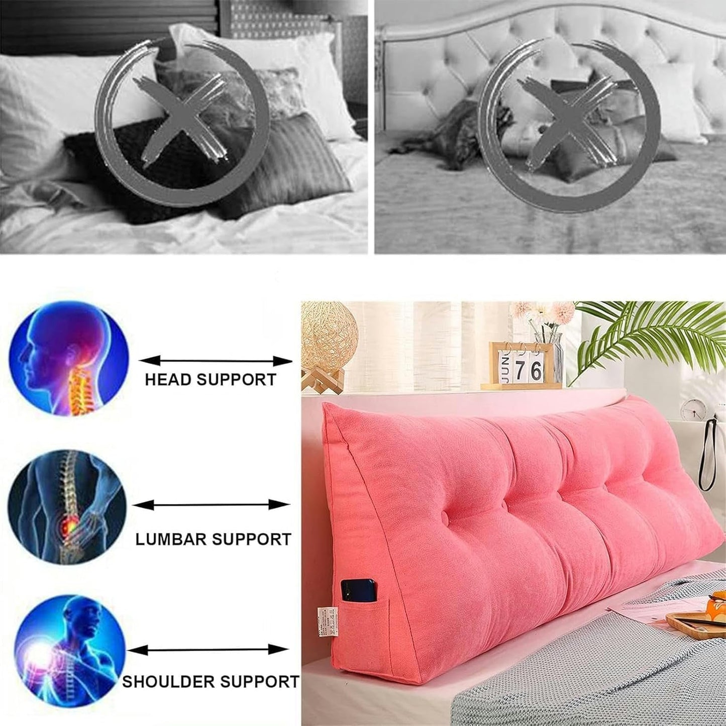 Triangular Reading Bed Pillow Large Cushion Headboard Solid Color Triangular Headboard Backrest Extra Large Reading Pillow Positioning Support Pillow with Removable Cover