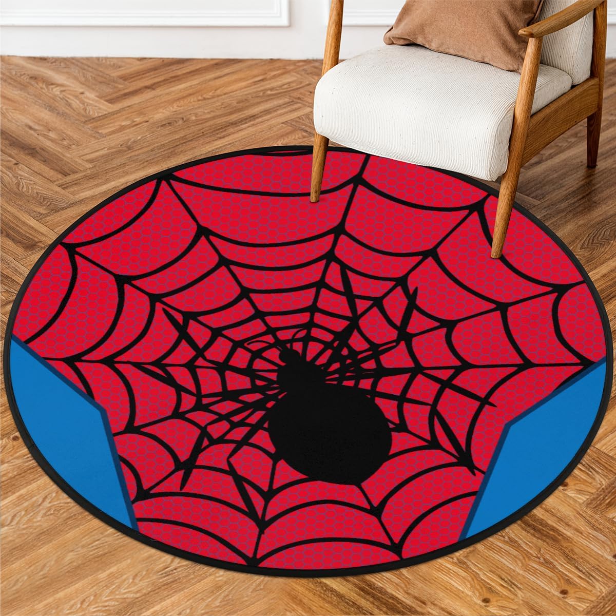 Red Spider Web Round Area Rug 3Ft - Circle Entryway Rugs Washable Door Mat for Boys Room Sofa Nursery Decorations, Non-Slip Floor Carpet Aesthetic Comic Decor
