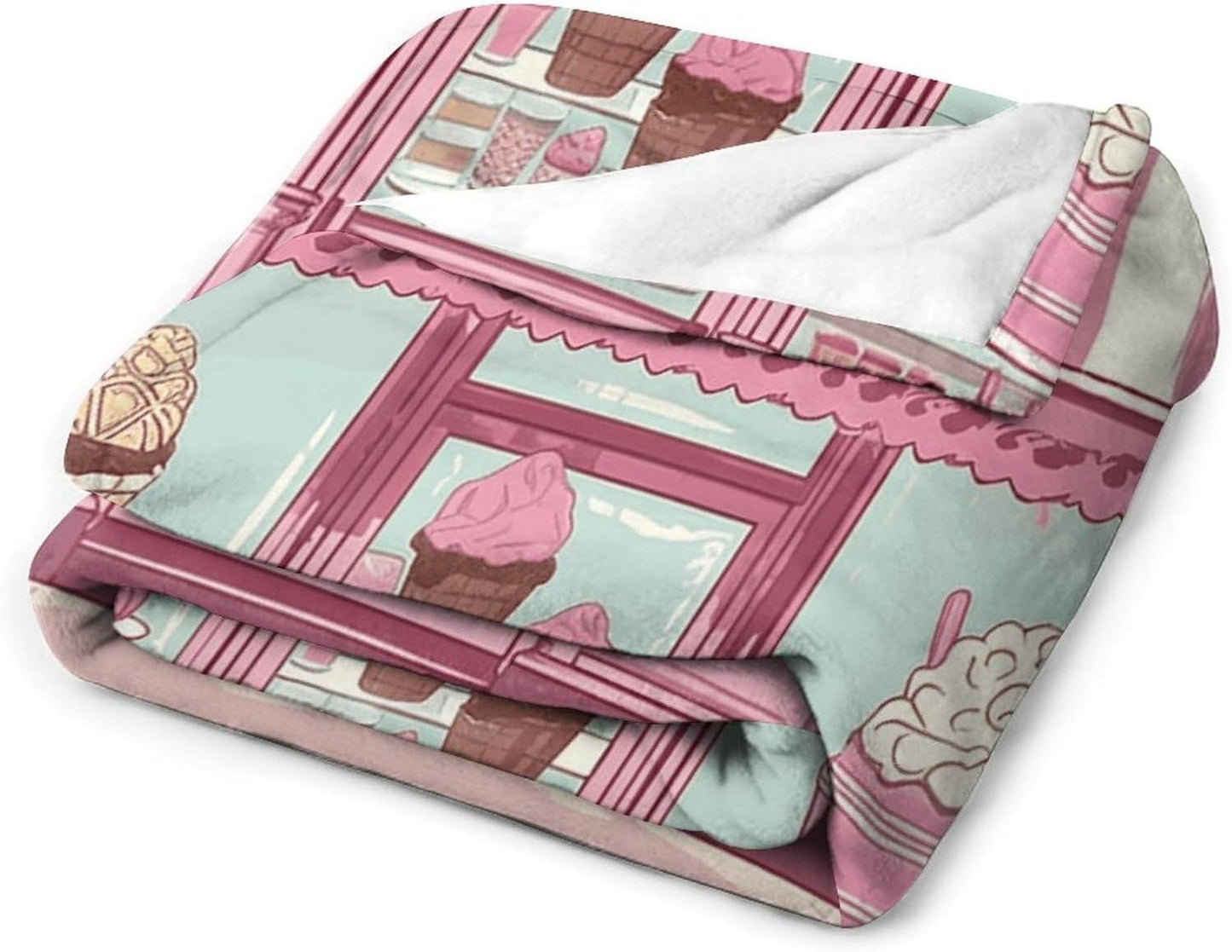 Ice Cream Store Pink Throw Blanket for Couch Super Soft Warm Lightweight Throw Blankets Cozy Flannel Bed Blanket Cute Decorative Blankets for All Seasons Home Decor Gift 30"*40"（76 * 100cm）
