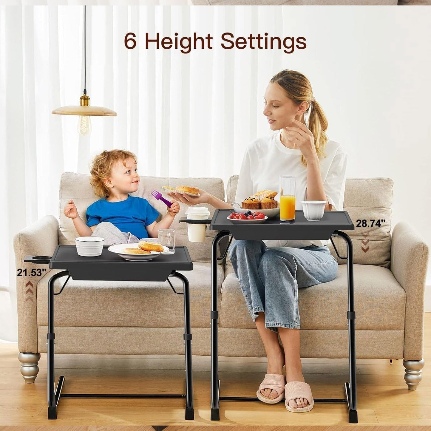HUANUO Adjustable TV Tray Table - TV Dinner Tray on Bed & Sofa, Comfortable Folding Table with 6 Height & 3 Tilt Angle Adjustments (Black)