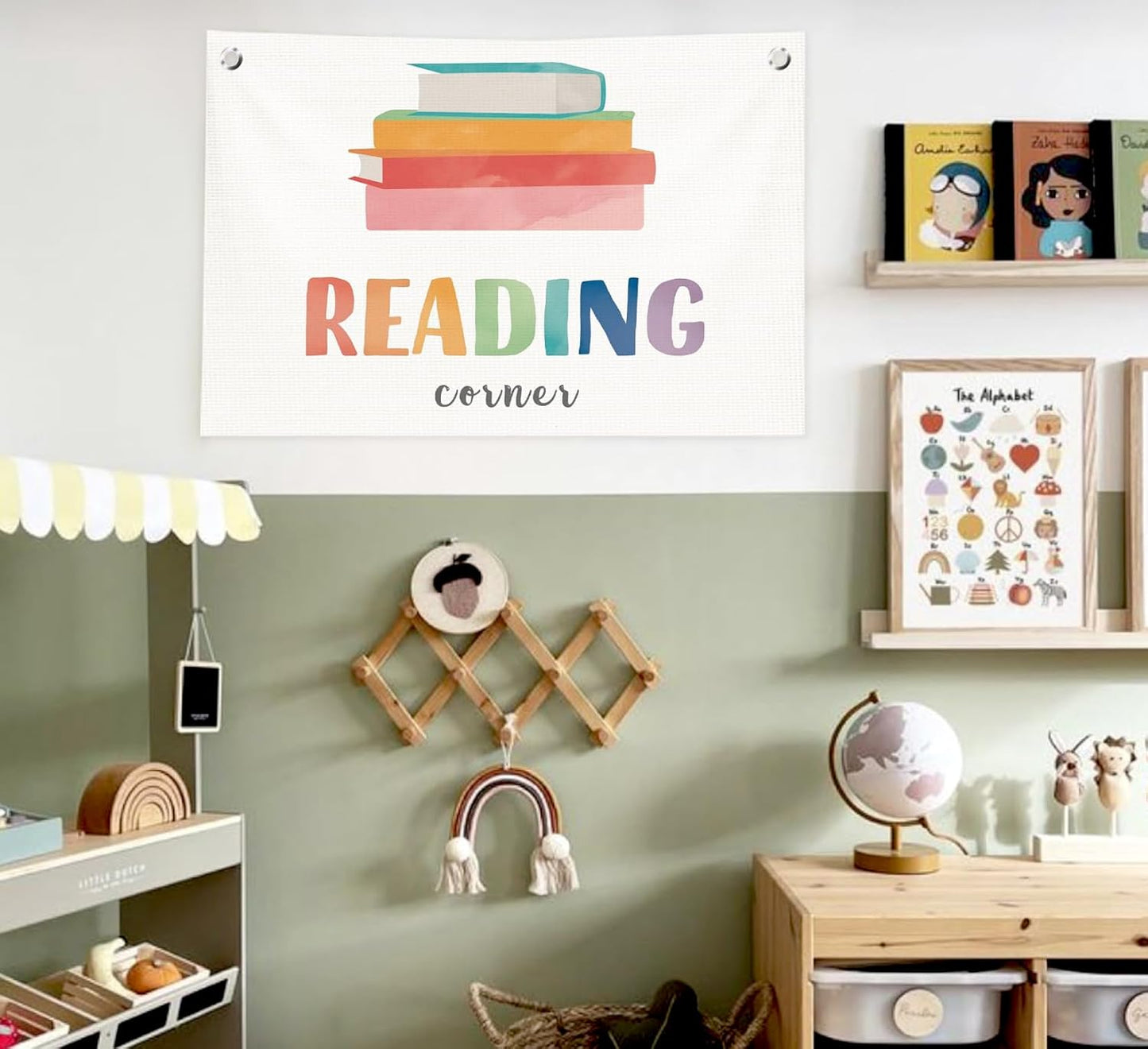Reading Corner Wall Decor for Classroom,Kids Reading Nook Canvas Banner Flags for Homeschool Classroom Library Decor,30x20 Inch