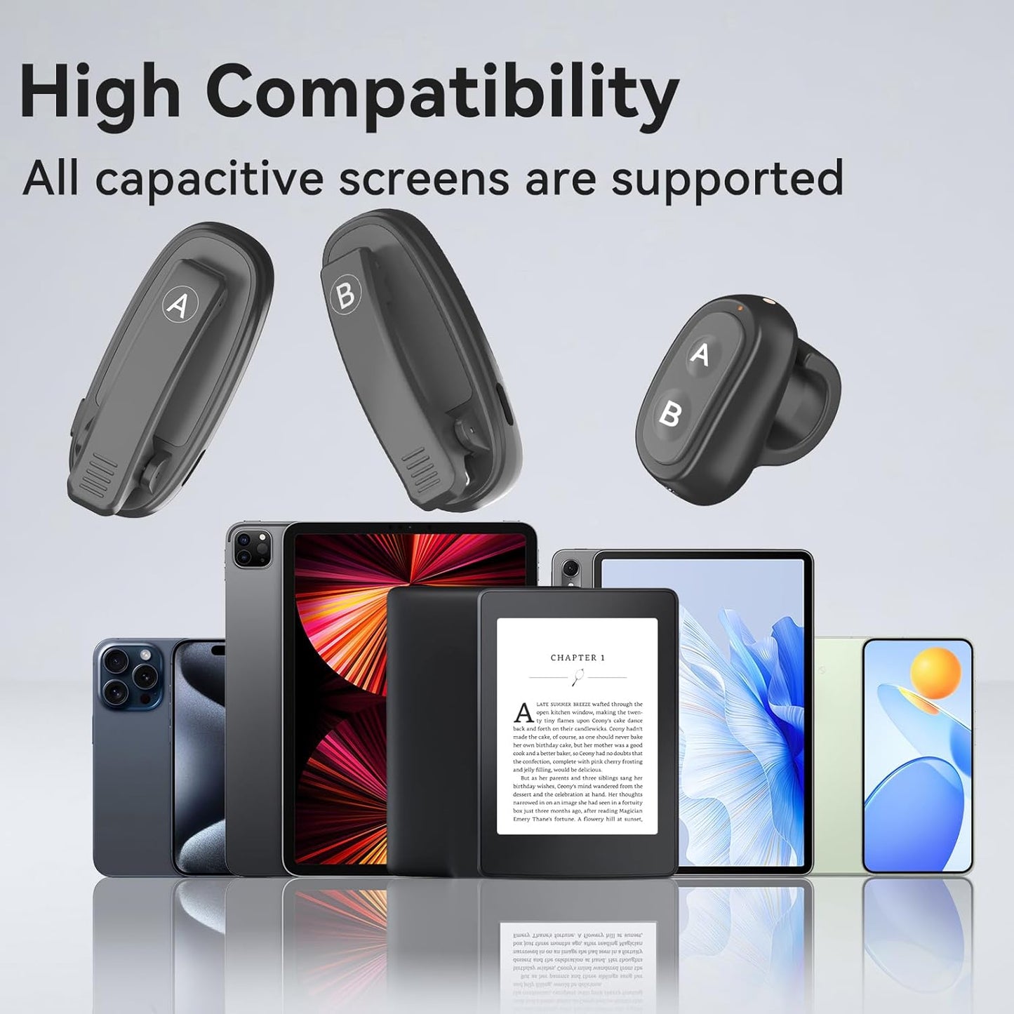 [2 Clips] Finger Ring Page Turner Remote for Kindle Paperwhite Remote Page Turner Accessories for Kindle Clip Clicker Rechargeable Page Turner for Ipad Android Tablets Phone Camera Triggers